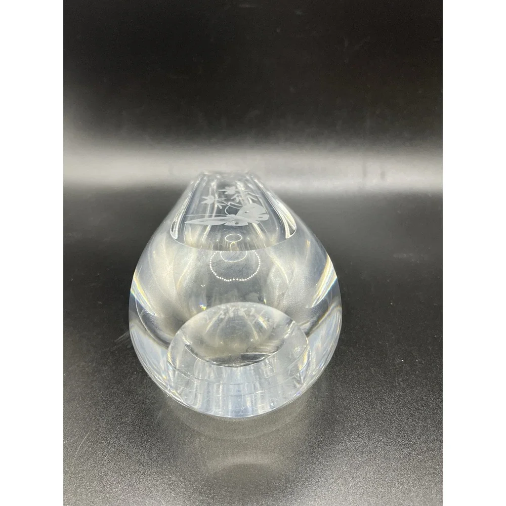 Orrefors Crystal Signed Bud Vase Etched Butterfly & Flowers‎ Design 6